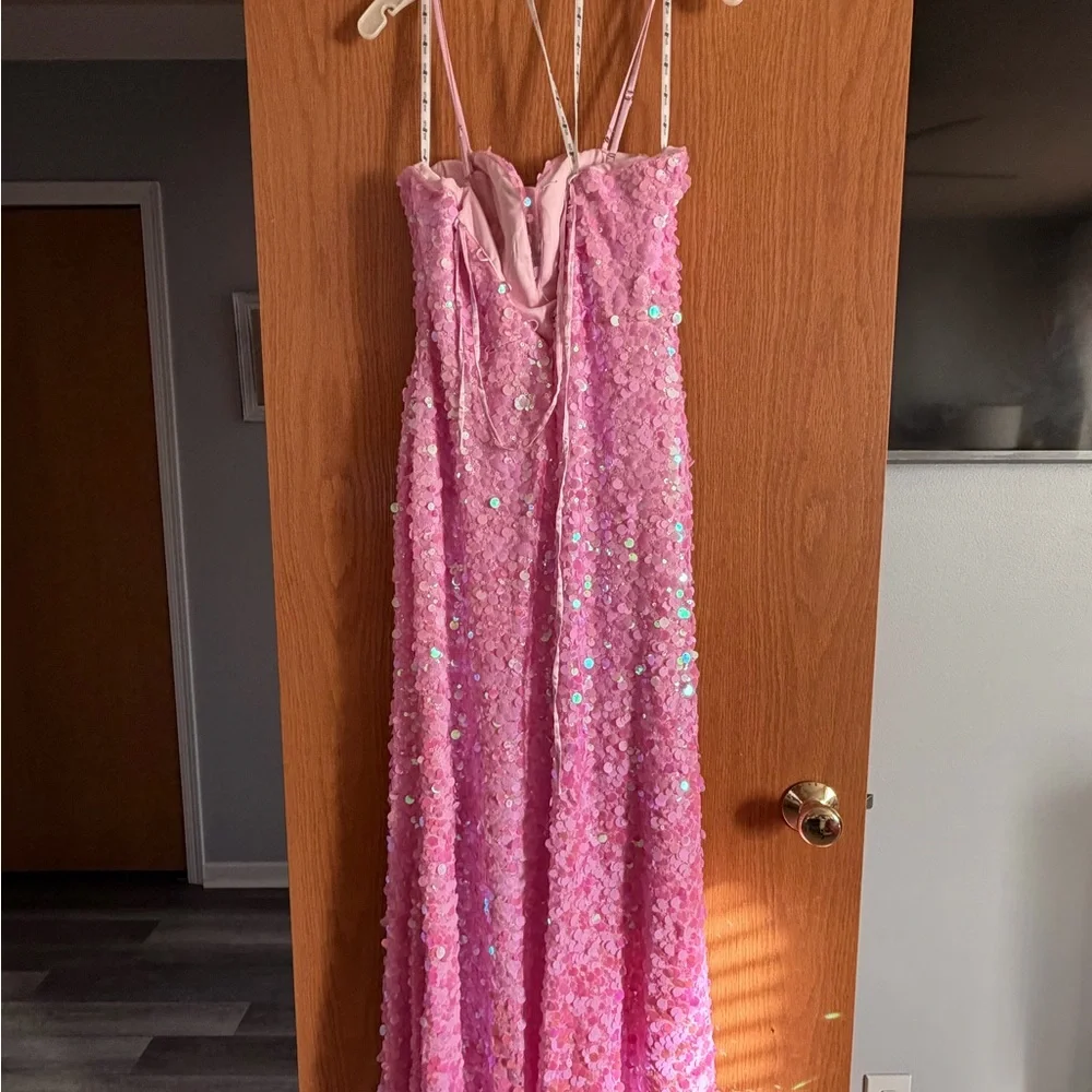 David's Bridal Pink Sequin Prom Dress - Picture 2 of 2
